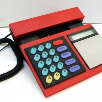 c 1980s Beocom Bang & Olufsen calculator telephone in retro red colour & fab geometric shape - Sold for $49 - 2015