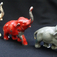 3 x Vintage diecast elephants - painted grey, red & white - Sold for $49 - 2015