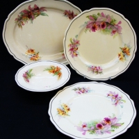Group lot vintage Royal Doulton china, all in Orchid D 5215 pattern incl - serving plate, bowl, etc - Sold for $24 - 2015