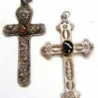 2 x ornate Silver cross pendants with set with gemstones - Sold for $37 - 2015