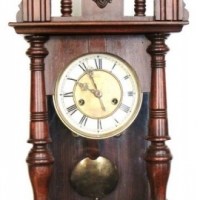 Victorian regulator  wall clock with pendulum -  ornate carved decoration to top - gc - Sold for $73 - 2015