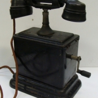 Vintage crank handle telephone on tall base with Bakelite receiver - Sold for $37 - 2015