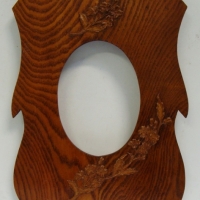 c1910 oak photo frame - shaped with applied floral decoration - 35cms H - Sold for $49 - 2015
