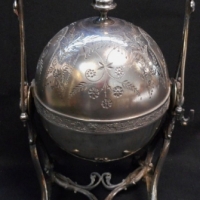Victorian silver plated engraved swivel Butter ball on stand - with glass insert - Sold for $49 - 2015