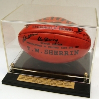1995 Fitzroy Football Club SIGNED Sherrin FOOTBALL - in display case - signed by 10 members incl Kevin Murray, Kevin Wright, Tich Edwards etc - Sold for $366 - 2015