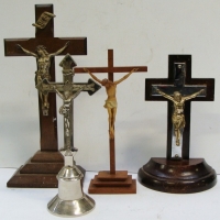 4 x Religious crucifixs - wooden, plasterware & EP - Sold for $49 - 2015