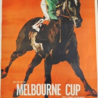 Fabulous original 1950s/60s unframed colour Melbourne Cup advertising poster - printed by McLarens Melbourne, Issued by the Tourist Development Authori - Sold for $366 - 2015