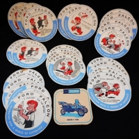 Group of vintage GINGER MEGGS - FORD FALCON cardboard advertising coasters - fab cartoon images - Sold for $43 - 2015