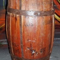 Vintage wooden barrel with metal bands, marked Pearl River Bridge Brand, Chinese Superior Soy, 79 Gallons - Sold for $61 - 2015