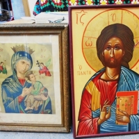 2 x Framed religious icons inc one hand painted - Sold for $37 - 2015