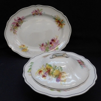 2 x ROYAL DOULTON  ORCHID pattern china items inclserving platter & a lidded vegetable tureen - Sold for $43 - 2015
