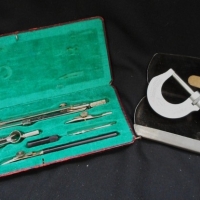 2x items - Moore & Wright Micrometre, Made in Sheffield England & Boxed 'Eco Bra Kandidat' Drawing Set, Made in Germany, c1930s - Sold for $30 - 2015