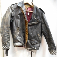 Fab 1970's Punk leather Jacket - faux leopard skin trim, heaps of spiked studs, hand drawn decoration etc - Sold for $98 - 2015