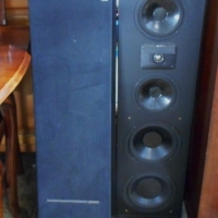 Pair - c1990 's POLK AUDIO American made FLOOR Speakers - Tall Black cabinets w 2 x 8 & 2 x 6 speakers + single Tweeter - Model 9001656 - REAL Time Ar - Sold for $244 - 2015