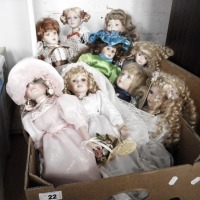 Box lot porcelain dolls - various brands on stands - Sold for $98 - 2015