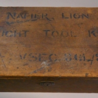 Vintage wooden tool crate - marked to lid Napier Lion Flight Tool Kit - Sold for $122 - 2015