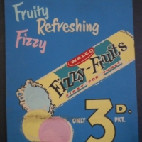 Vintage paper WALCO Fizzy-Fruits advertising sign - First for Thirst, only 3d Pkt - 24x18cm - Sold for $85 - 2015