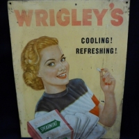 Vintage tin WRIGLEYS chewing gum advertising sign - fab image - Sold for $195 - 2015