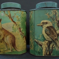 2 x 1930's Bushells -  tea tins featuring Australian animals, kangaroo, koala etc - Sold for $43 - 2015