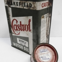 2 x Vintage tins - CASTROL Wakefield 1 Imp Gallon Motor oil & RE-PO Silicone Wax Auto Cream - Sold for $85 - 2015