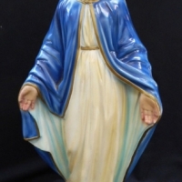 Vintage, religious hand-painted PLASTER WARE statue of Mary, mother of Christ - impressed marks C M Approx 64cm H - Sold for $85 - 2015