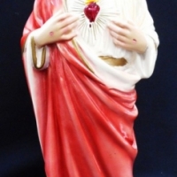 Vintage, religious hand-painted PLASTER WARE statue of  Jesus Christ - Sacred Heart - impressed marks V C Approx 42cm H - Sold for $49 - 2015