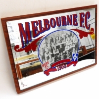 Wood mounted MELBOURNE Football Club mirror - with photographic image of 1900 First Premiership team Approx 225cm H 33cm L - Sold for $37 - 2015