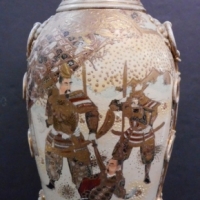 c1900 Large Satsuma porcelain vases with handpainted Samurai and landscape scenes and other fine detail, 56cms - Sold for $256 - 2015