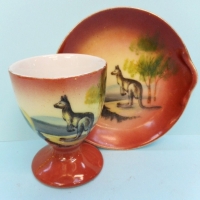 1920's Noritake egg cup and saucer with kangaroo image - Sold for $43 - 2015