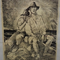 Framed WILL DYSON print - A Voice From Anzac - details printed to lower margin, approx 505x405cm - Sold for $30 - 2015