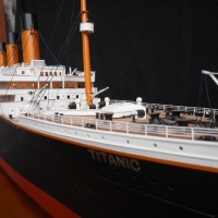 Large museum quality Titanic model in Perspex case - Approx 1175 scale, with Internal timer light, model approx 146m, box 153m long - Sold for $1342 - 2015