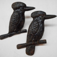 Pair of vintage cast iron mountable Kookaburra decorations - approx 20cm H each - Sold for $30 - 2015