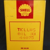 Vintage SHELL one gallon oil tin - yellow with red text, Tellus Oil 33  44075 Gcon - Sold for $55 - 2015