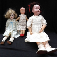 3 x Dolls incl, circa 1900 ARMAND MARSEILLE bisque headed doll with sleep eyes, open mouth, teeth showing, jointed composition body - marked 390 A7M t - Sold for $30 - 2015