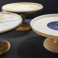 3 x vintage Bakelite cake stands  inc - 2 x mottled green and cream coloured - Sold for $24 - 2015
