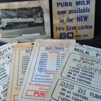 Group lot vintage milk ephemera inc - vintage photograph of Richmond & Clayton Dairies truck, price signs, advertising, etc - Sold for $27 - 2015