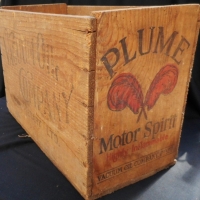 Vintage PLUME VACUUM OIL CO wooden packing crate - graphics to each end and text to sides - Sold for $85 - 2015