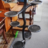 Vintage black aluminum plant stand - fab curved shape w 7 holders - Sold for $55 - 2015