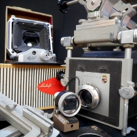 1950s Linhof Large format Monorail bellows studio camera with Universal range finder plate attachments, Rollex 64 Film back - Sold for $824 - 2015