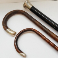 3 x Canes with Sterling silver caps Cane and Ebonised wood  circa 1910 - Sold for $220 - 2015