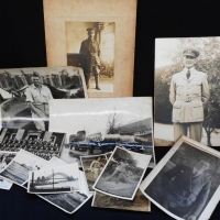 Group of vintage Australian Military photos including  Flight Lieut Jack Jordan Taracan Airfield 1945, Transporting b24 liberator on trucks - Sold for $34 - 2015