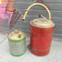 2 x Vintage 'Emergency Gasoline' tins - one with fab flexible spout - Sold for $43 - 2015