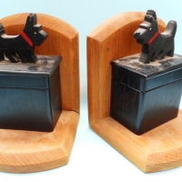 Pair of wooden Art Deco Scottie dog bookends with boxes - Sold for $67 - 2015