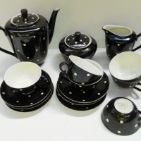 1950's KAHLA German Porcelain 15 piece complete TEA SET - Black w White POLKA DOTS - Sold for $49 - 2015