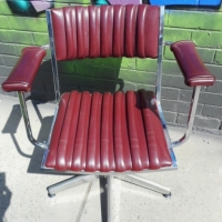 Retro office chair - chrome frame with maroon vinyl straps - Sold for $214 - 2015