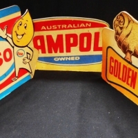 3x reproduction cardboard counter signs advertising GOLDEN FLEECE, ESSO and AMPOL - Sold for $85 - 2015