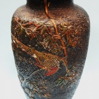 c1920's Japanese ceramic vase with raised bird and leaves design and textured body - Sold for $27 - 2015