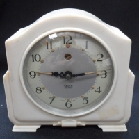 c 1920/30s Art Deco Smiths Sectric clock in white Bakelite case with curved top and stepped sides - Sold for $37 - 2015