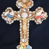 Vintage crucifix decorated with seashells - Sold for $37 - 2015
