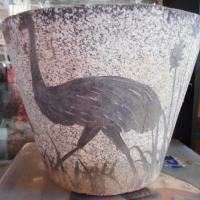1950s concrete planter with stylised emu decoration - Sold for $61 - 2015